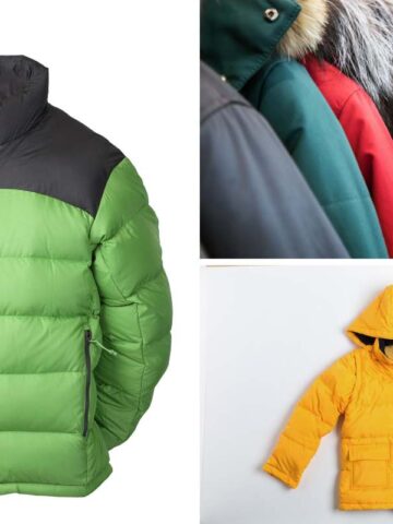 Photo collage of different down jacket images.